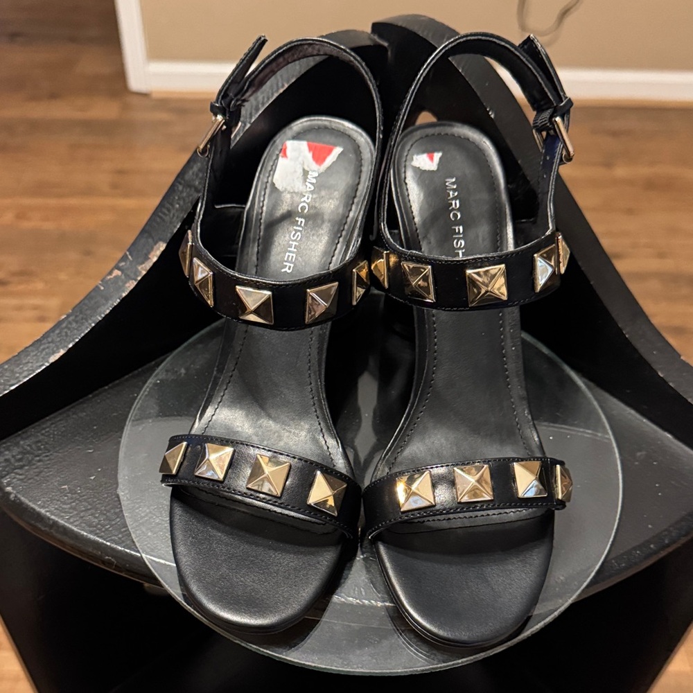 Marc Fisher Black and Gold Studded Sandals